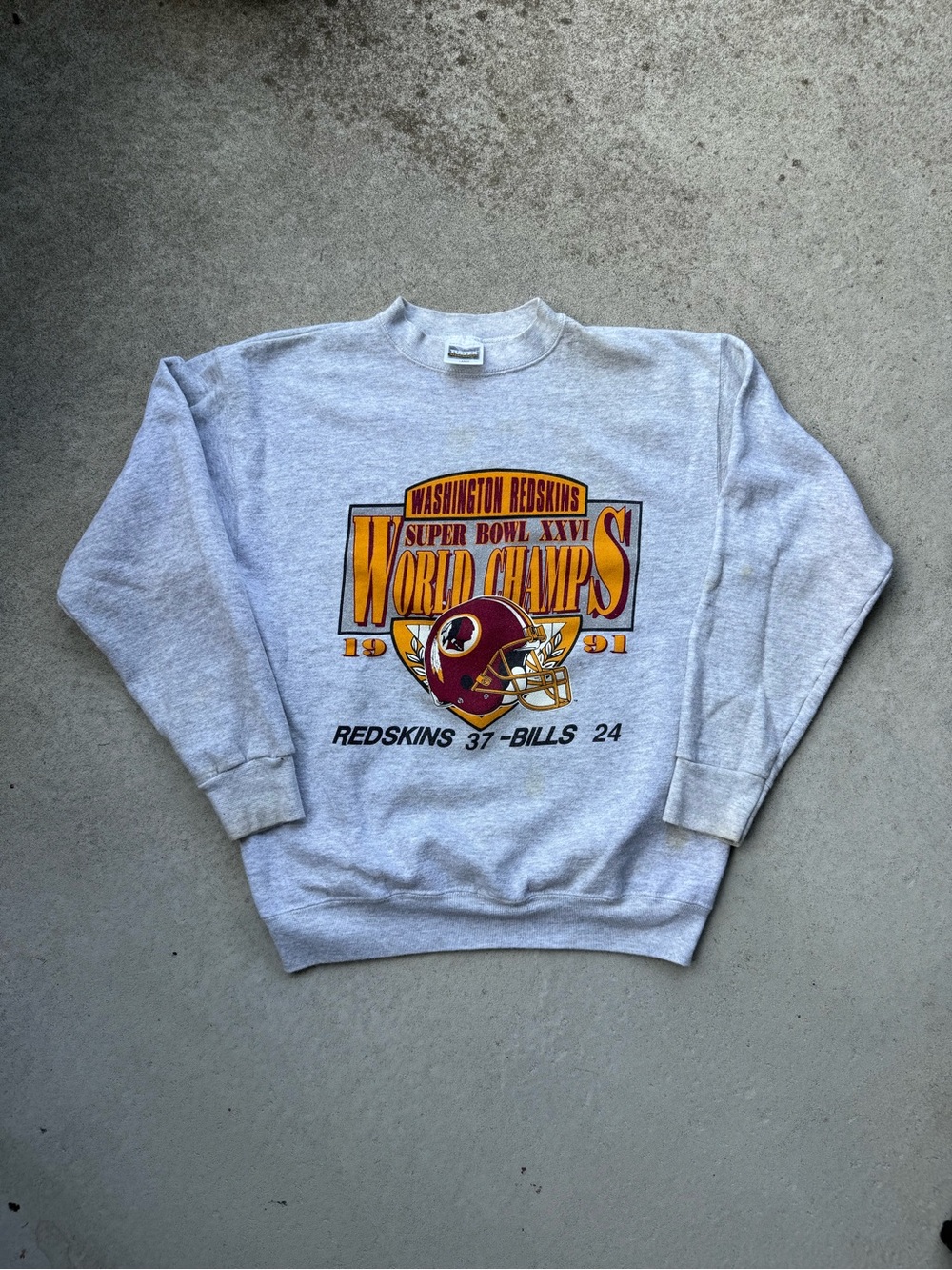 Tultex Gray Crewneck with Burgundy and Gold Football Championship Graphic